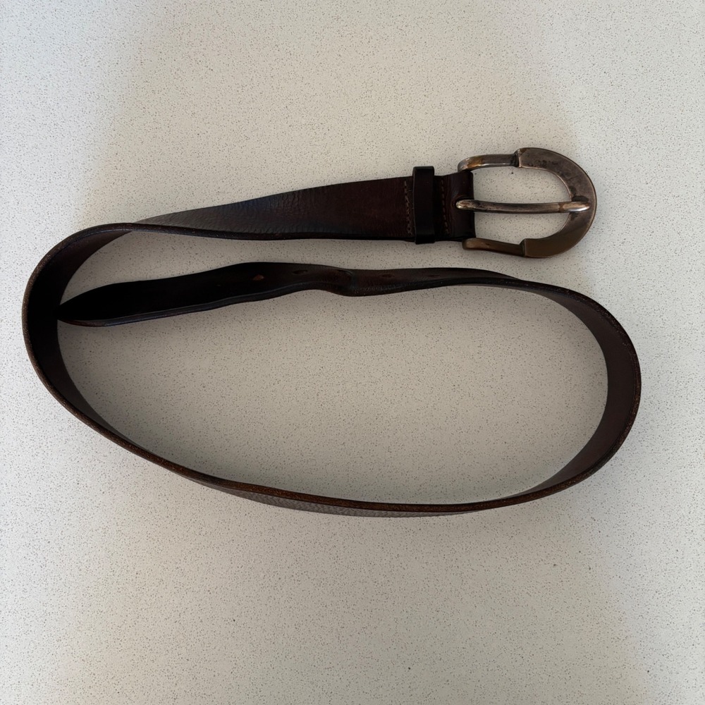 Orciani Mens Dark Brown Genuine Leather Belt Solid Brass Buckle Made in Italy 90